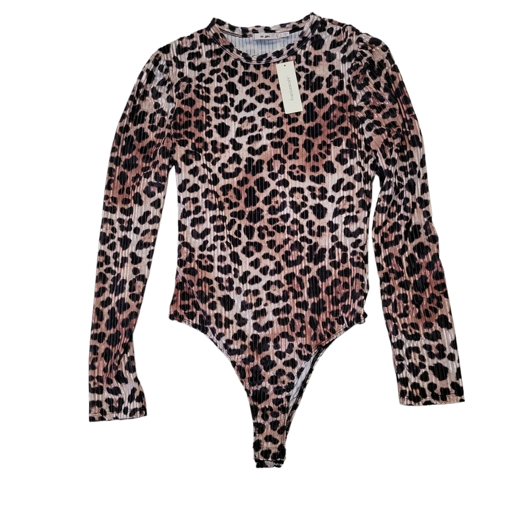 Francesca's Animal Print Ribbed Velour Bodysuit